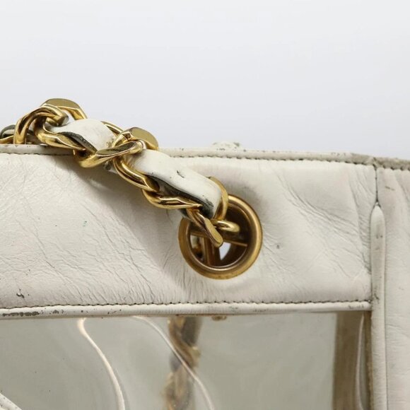 CHANEL Triple Coco Chain Tote Bag Vinyl Leather White Gold CC Auth bs23423 - Picture 9 of 16